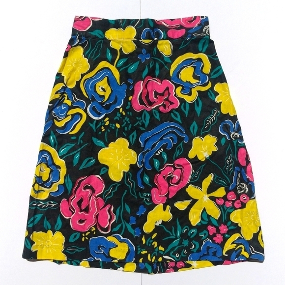 No Excuses 80's Vintage Abstract Neon Floral High Rise A-line Mini Skirt Black 3 - Picture 1 of 12